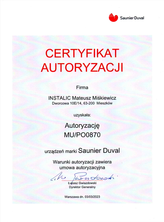 Certyfikat Saunie Duval